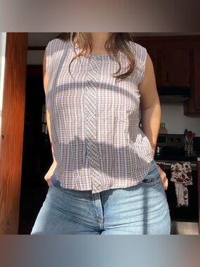 Vintage Plaid Linen Blend Top